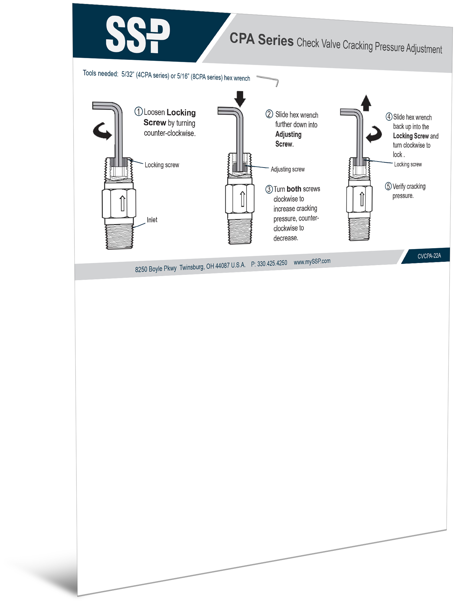 CPA Series Check Valves Cracking Pressure Instructions