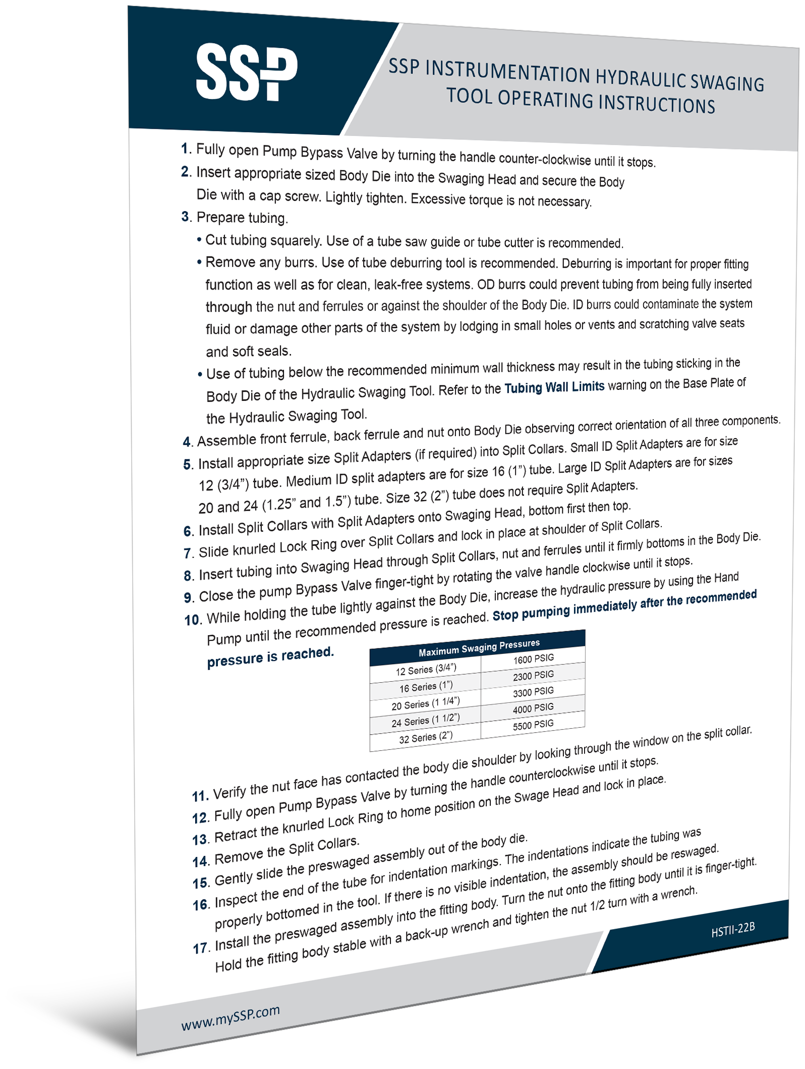 Hydraulic Swaging Tool Operating Instructions