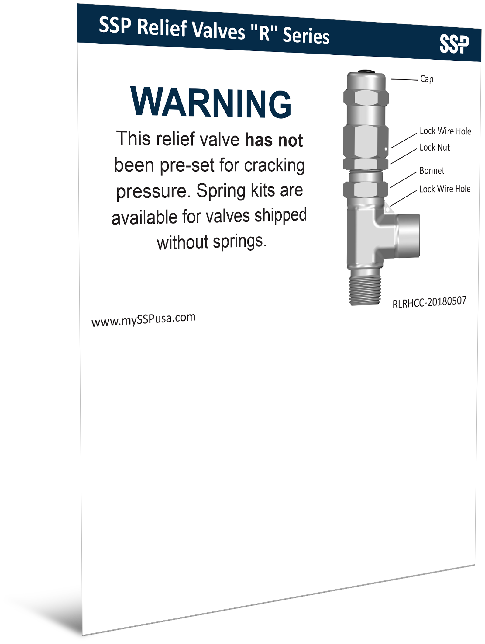 R Series Proportional Relief Valves Warning Card