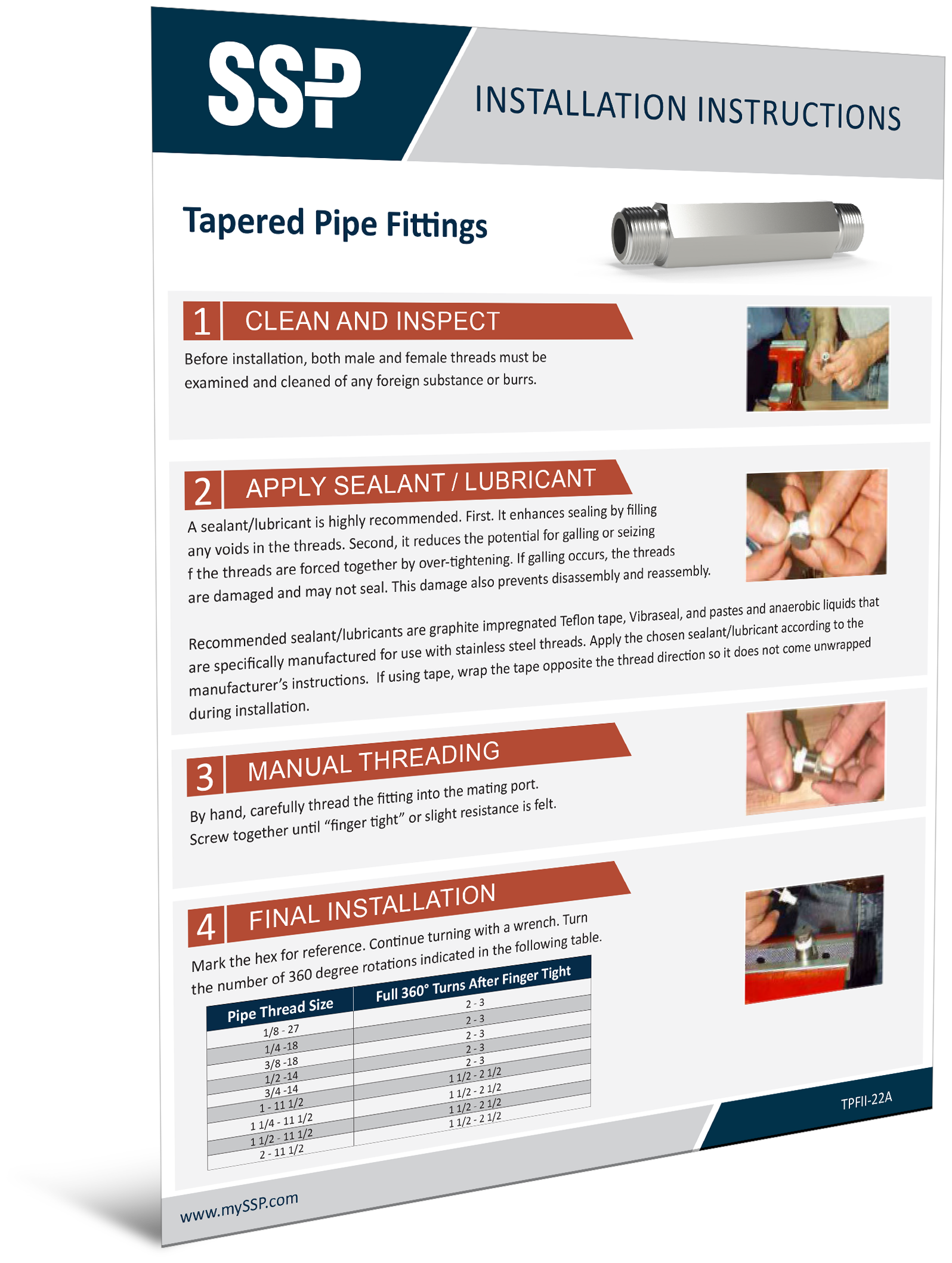 NPT BSPT Pipe Fittings Installation Instructions